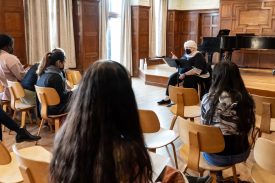 Classroom lecture with attentive students