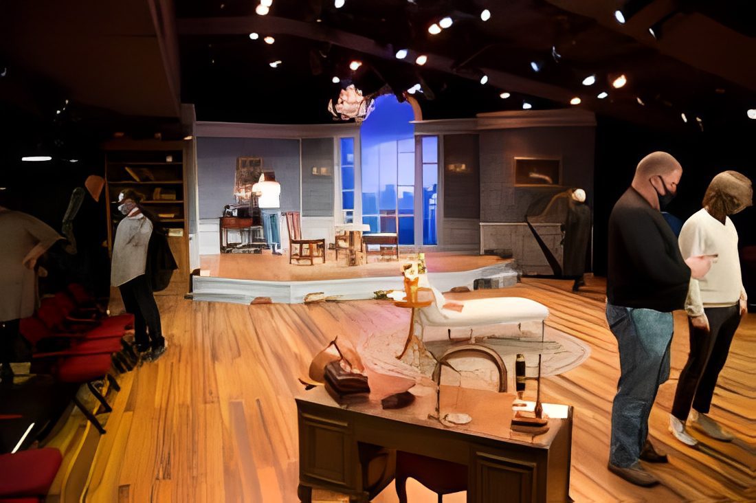 Stage with actors and props in theater