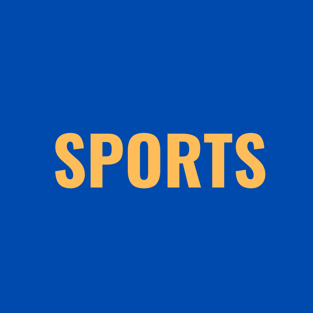 Yellow sports word on blue backdrop