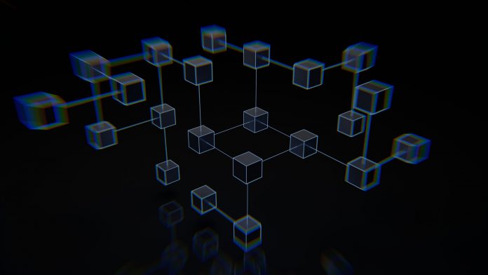 3D blockchain structure with glowing lines