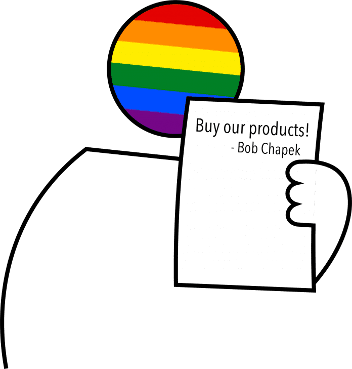 Colorful circle head displaying promotional sign