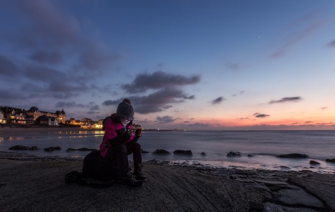 Evening seaside view with colorful sky