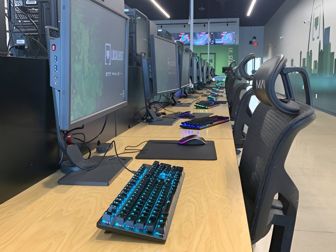 Esports arena setup with keyboards