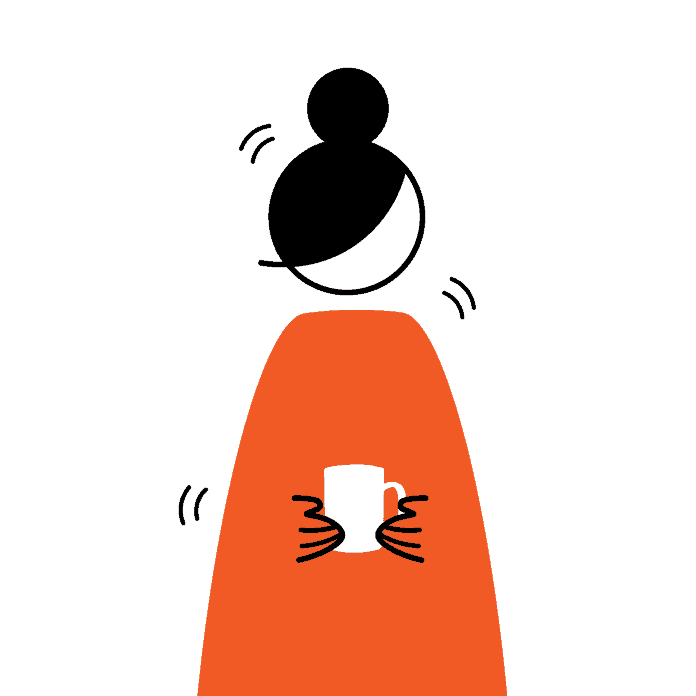 Minimalist design of person holding mug