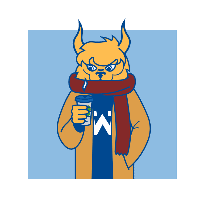 Cartoon character with scarf and coffee
