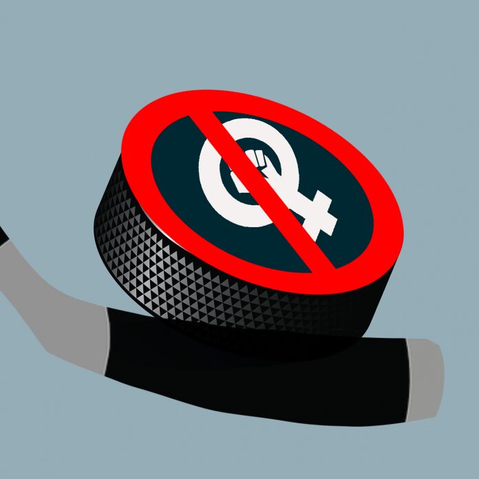 Feminist symbol on a hockey puck illustration
