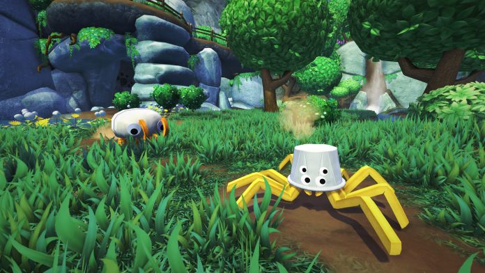 Cartoon insects in grassy forest scene