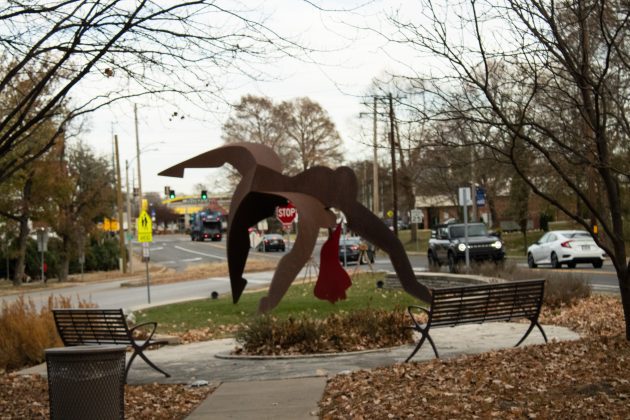 Metal sculpture in urban park