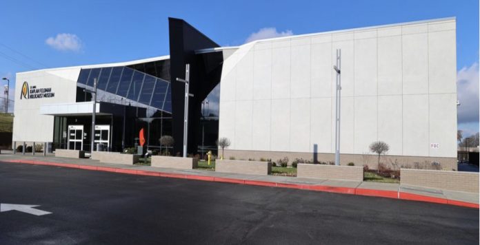 Front view of a sleek public building