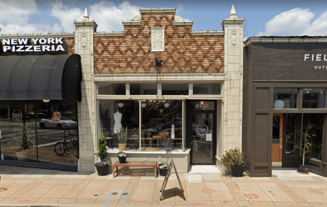 Brick storefront with large windows