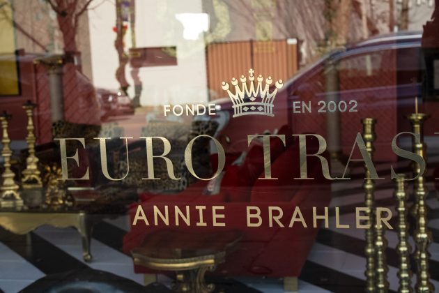 Storefront window with Euro Trash logo