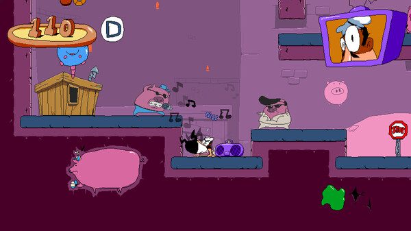 Video game scene featuring cartoon pigs.