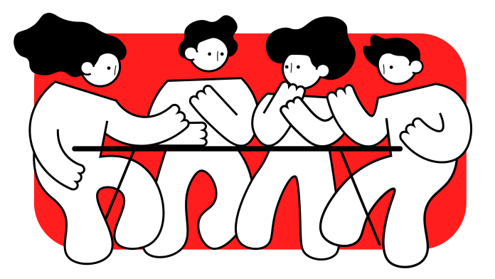 Cartoon figures in discussion