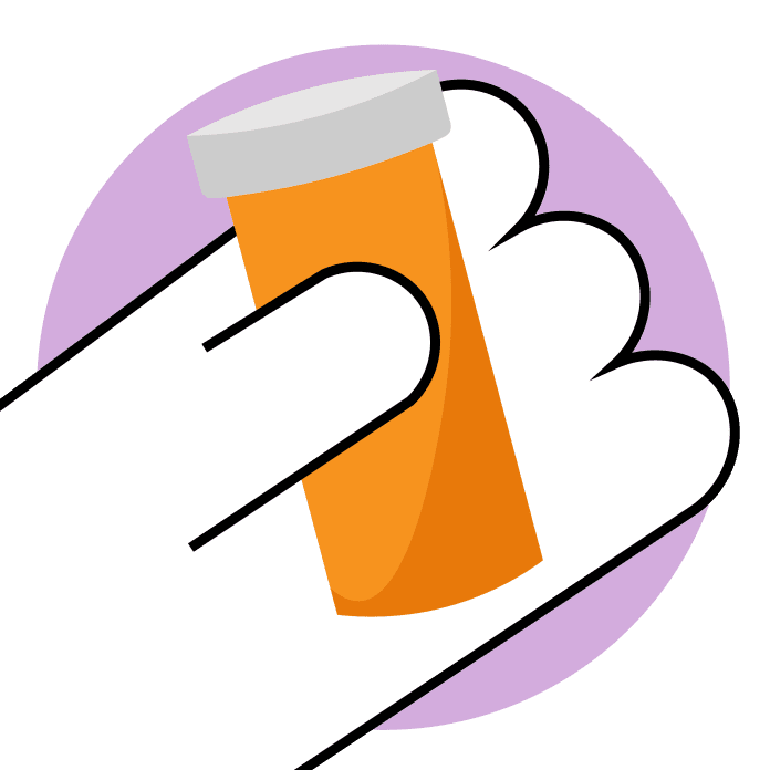 Cartoon hand with medication container