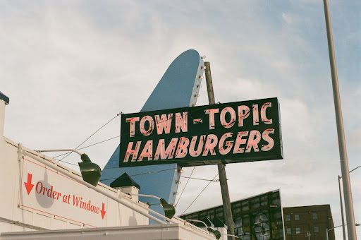 Classic burger joint signage outdoors