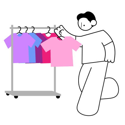 Cartoon figure selecting t-shirts