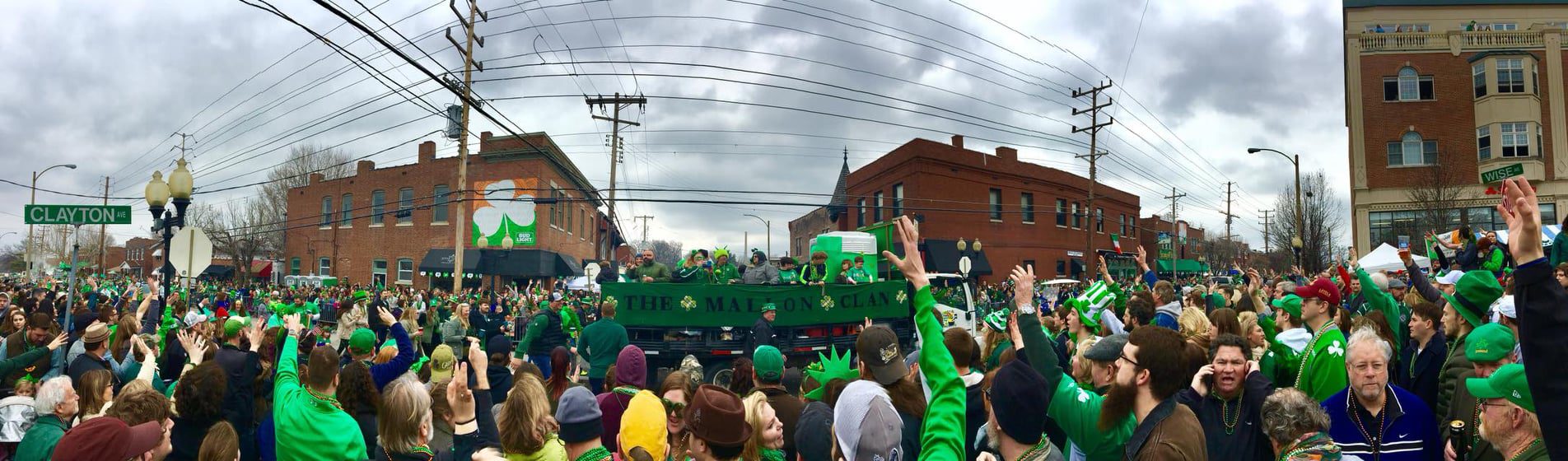 Crowd celebrating St. Patrick's Day parade