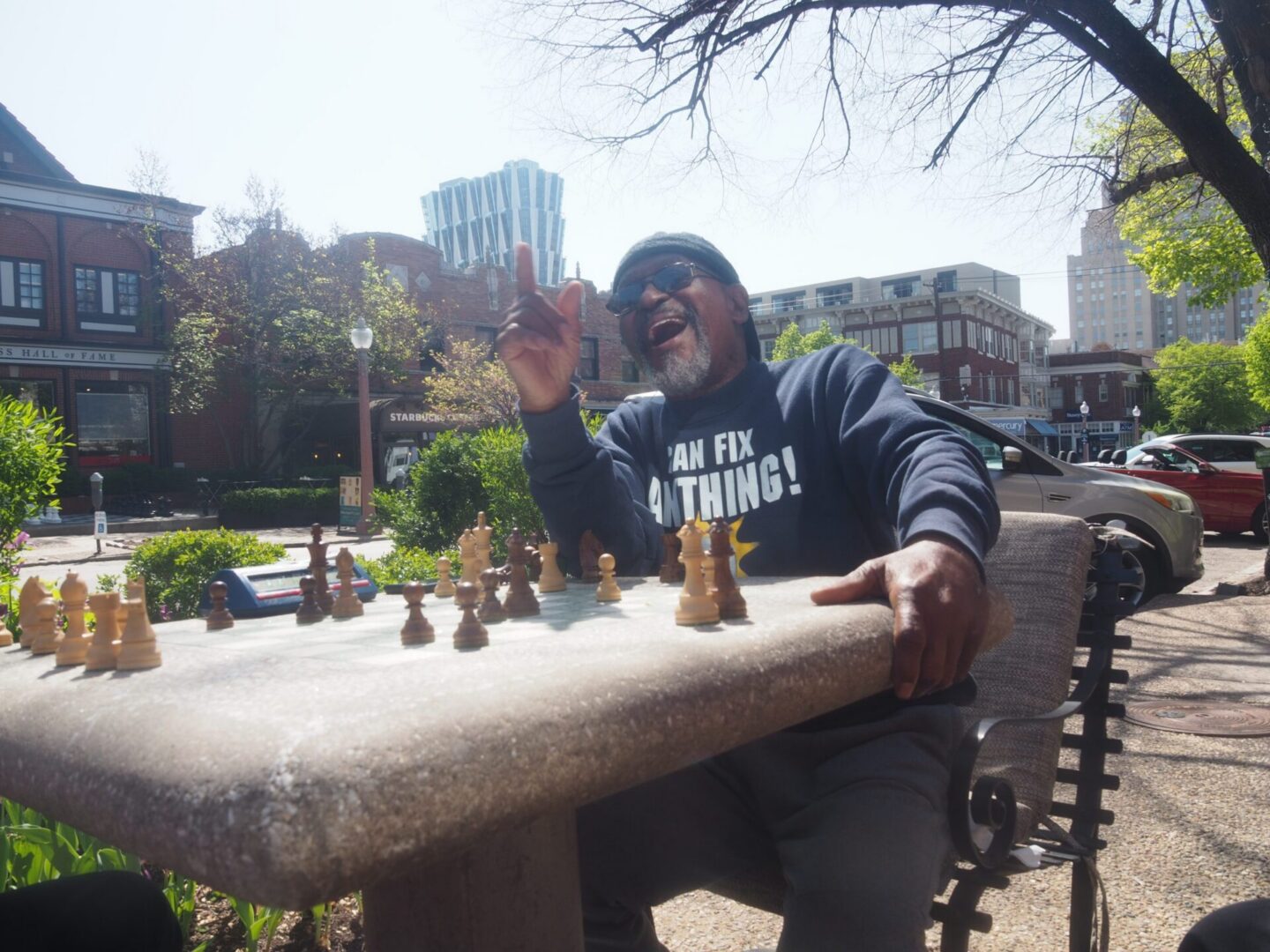 Sunny day chess game in the park