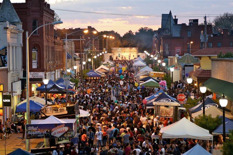 Busy evening market in a vibrant street