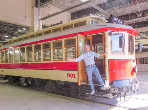 Historic tram in warehouse setting
