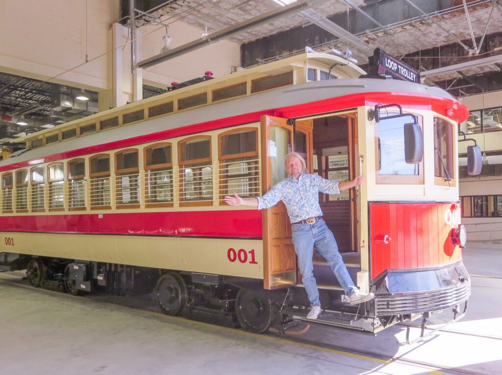 Vintage red trolley with open door