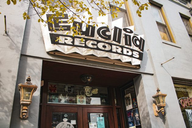 Historic music shop with unique signage