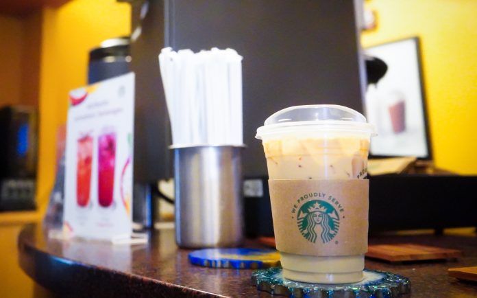 Coffee counter with iced drink
