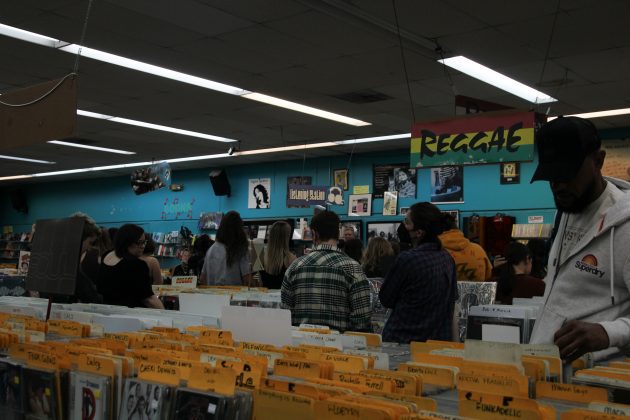 Customers in a reggae music section