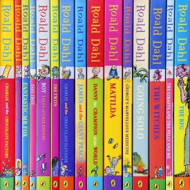 Colorful Roald Dahl book spines