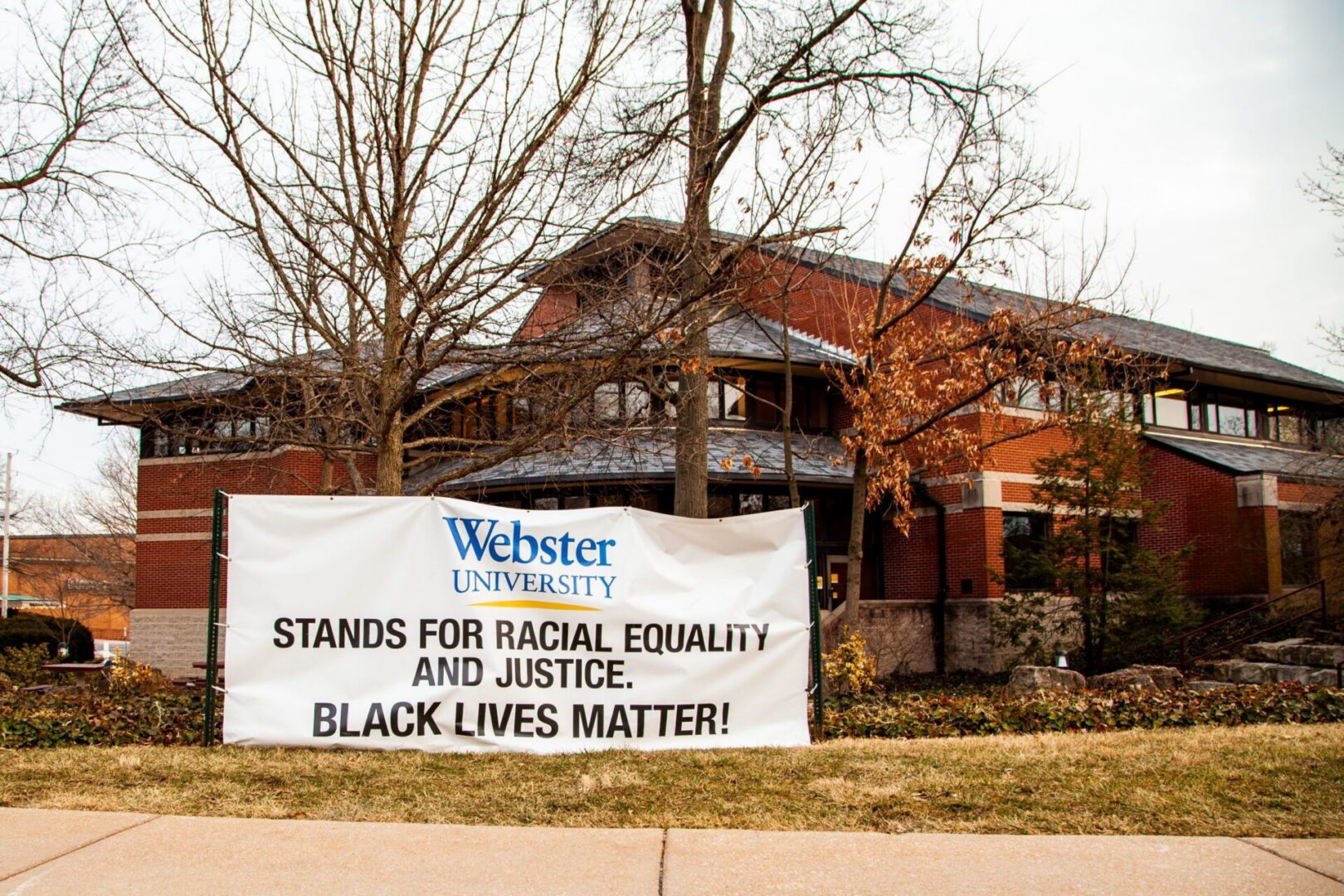 University building with equality banner