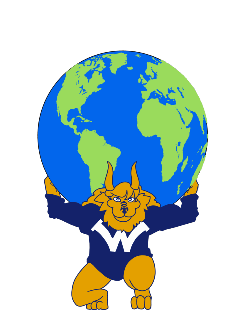 Cartoon creature holding the Earth