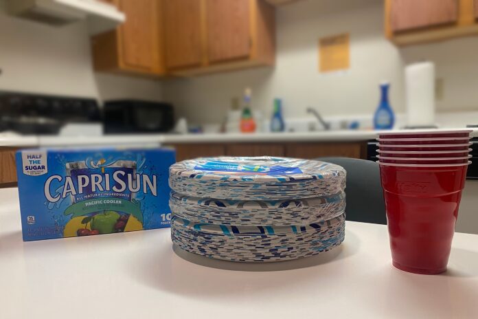 Kitchen counter with party supplies