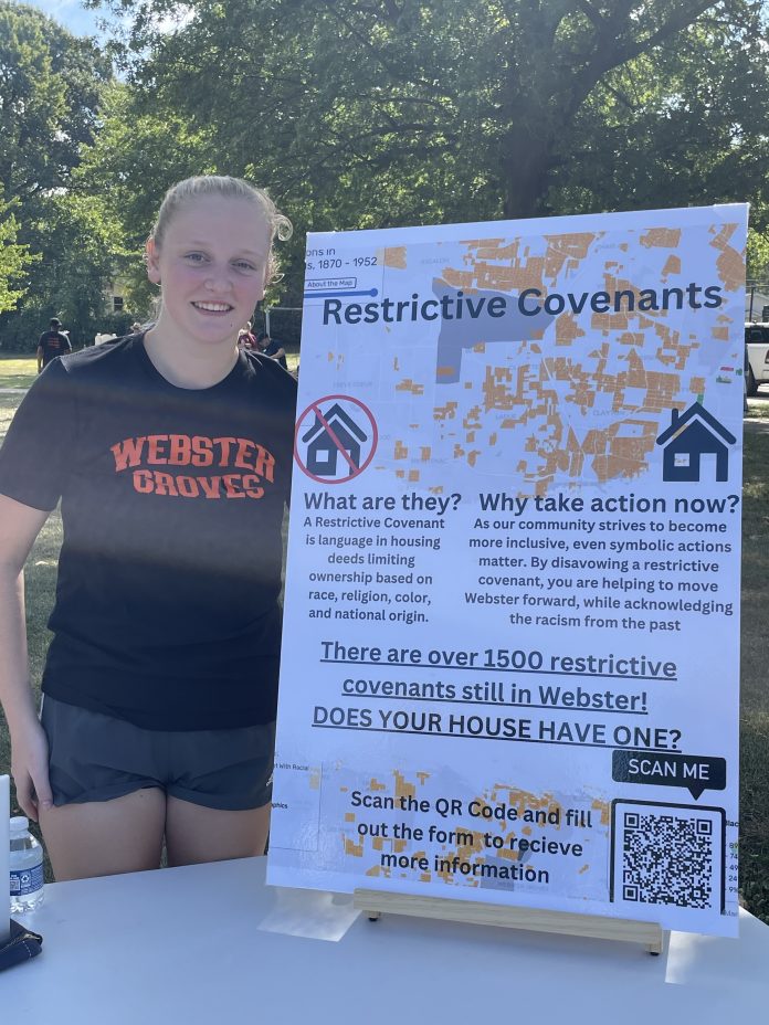 Person standing by restrictive covenants poster