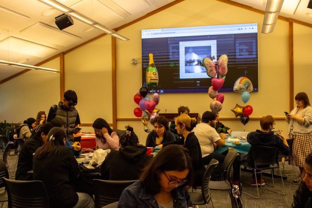 Indoor gathering with projected image display
