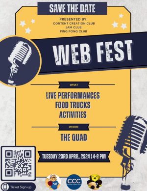 Web Fest event poster with microphone graphics.