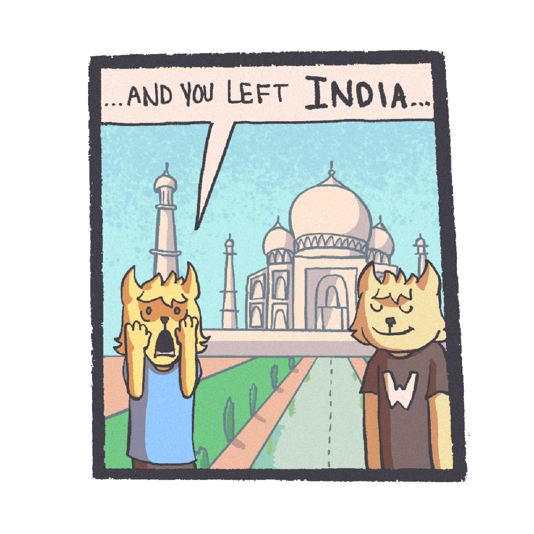 Cartoon dogs in front of Taj Mahal