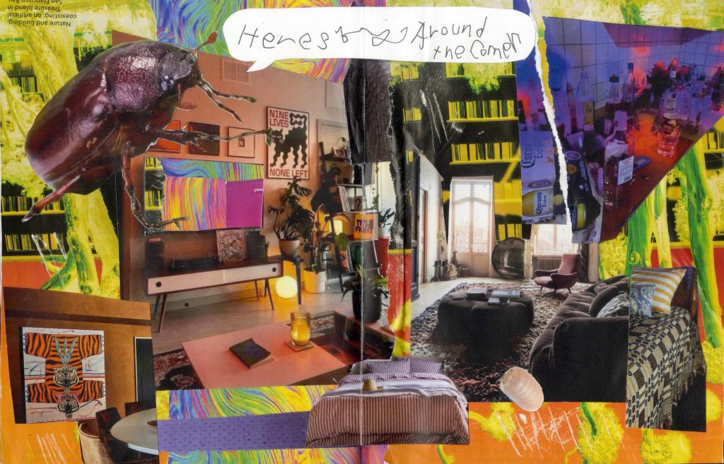 Artistic collage with furniture and bright colors
