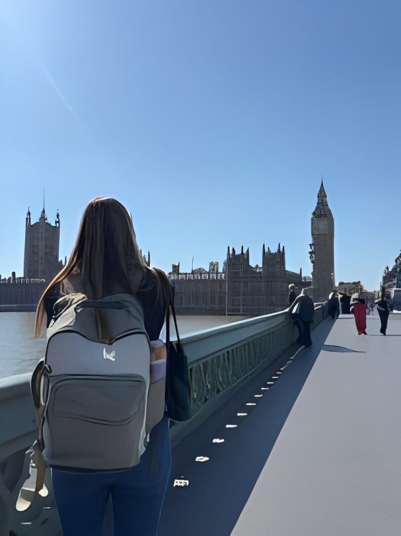 Person walking on a bridge