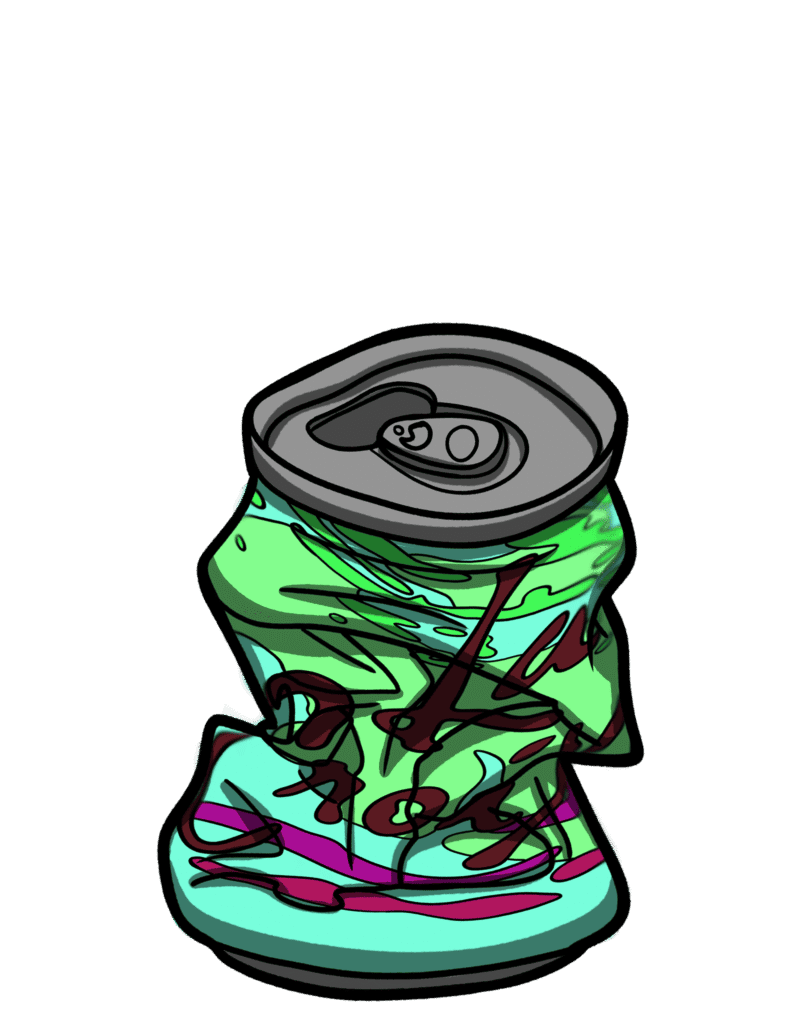 Vibrant crushed beverage can illustration