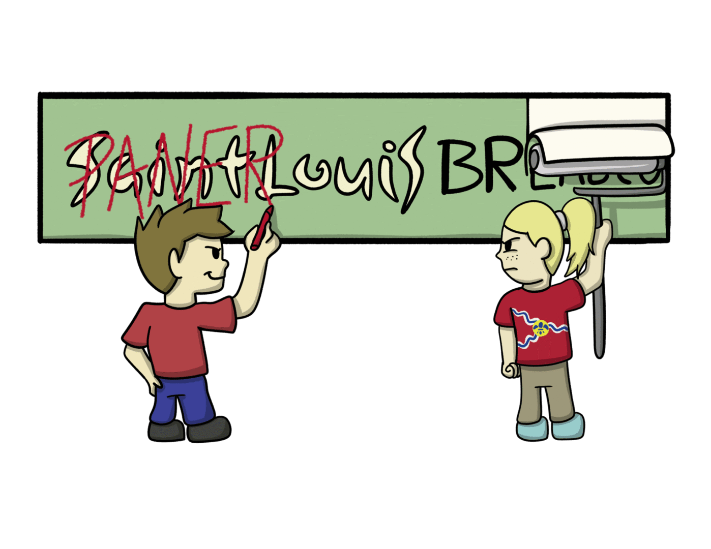 Cartoon kids painting wall graffiti