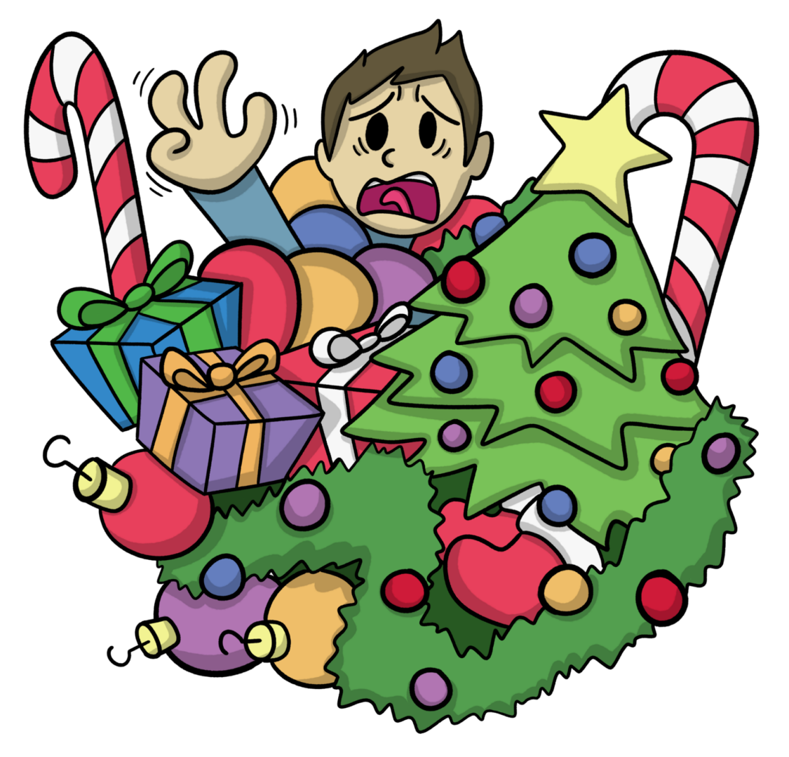 Trapped in Christmas decorations cartoon