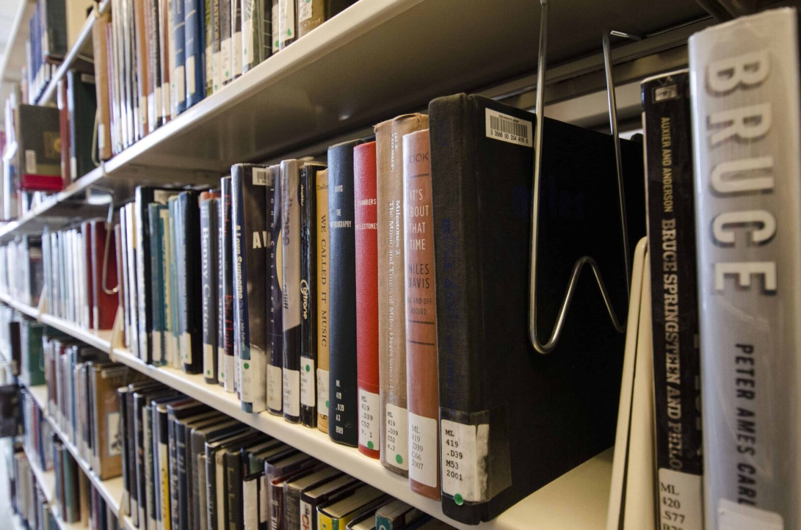 Close-up of library book spines