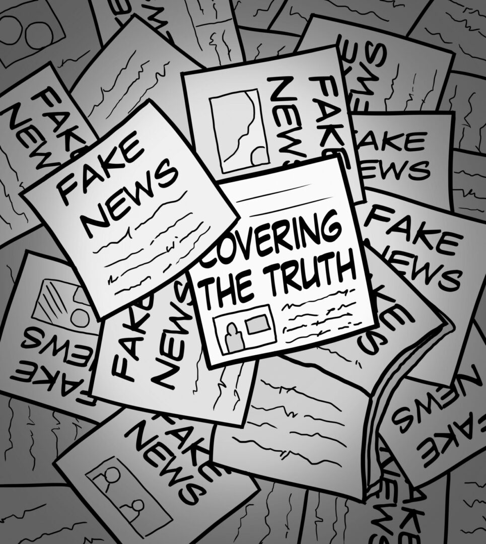 Newspapers with fake news headlines