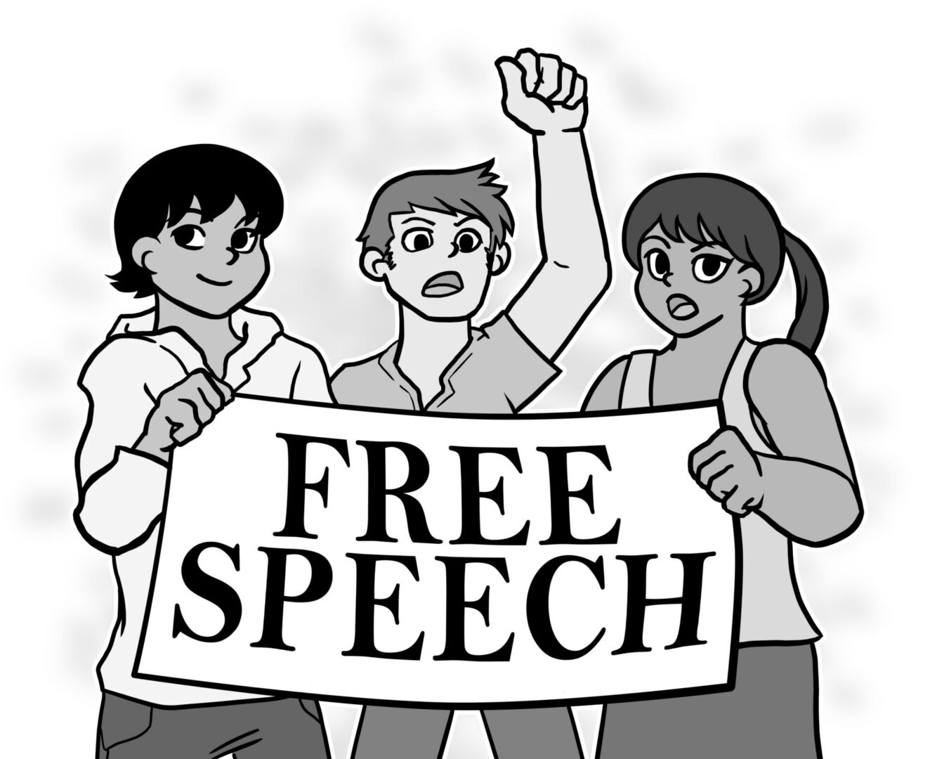 Cartoon characters advocating for free speech