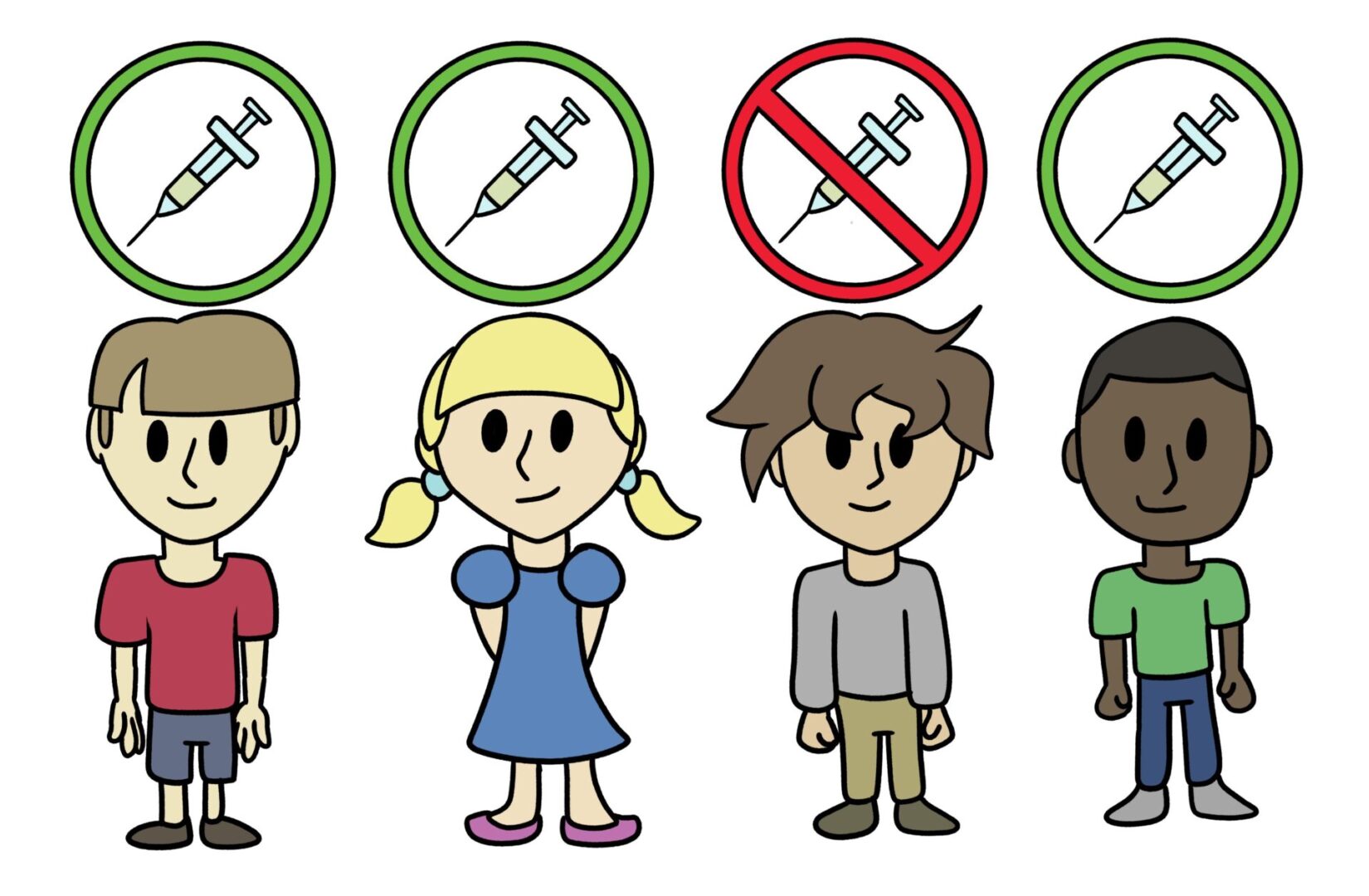Illustrated kids and vaccination icons