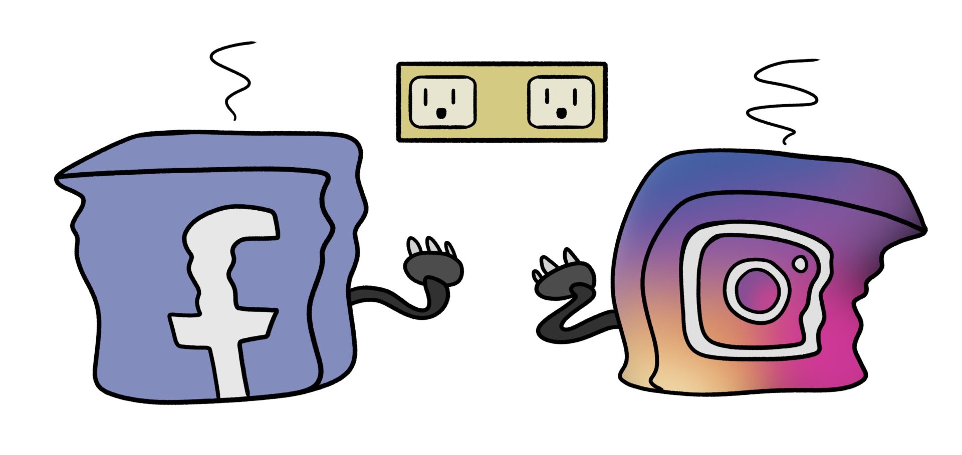 Melted logos of Facebook and Instagram