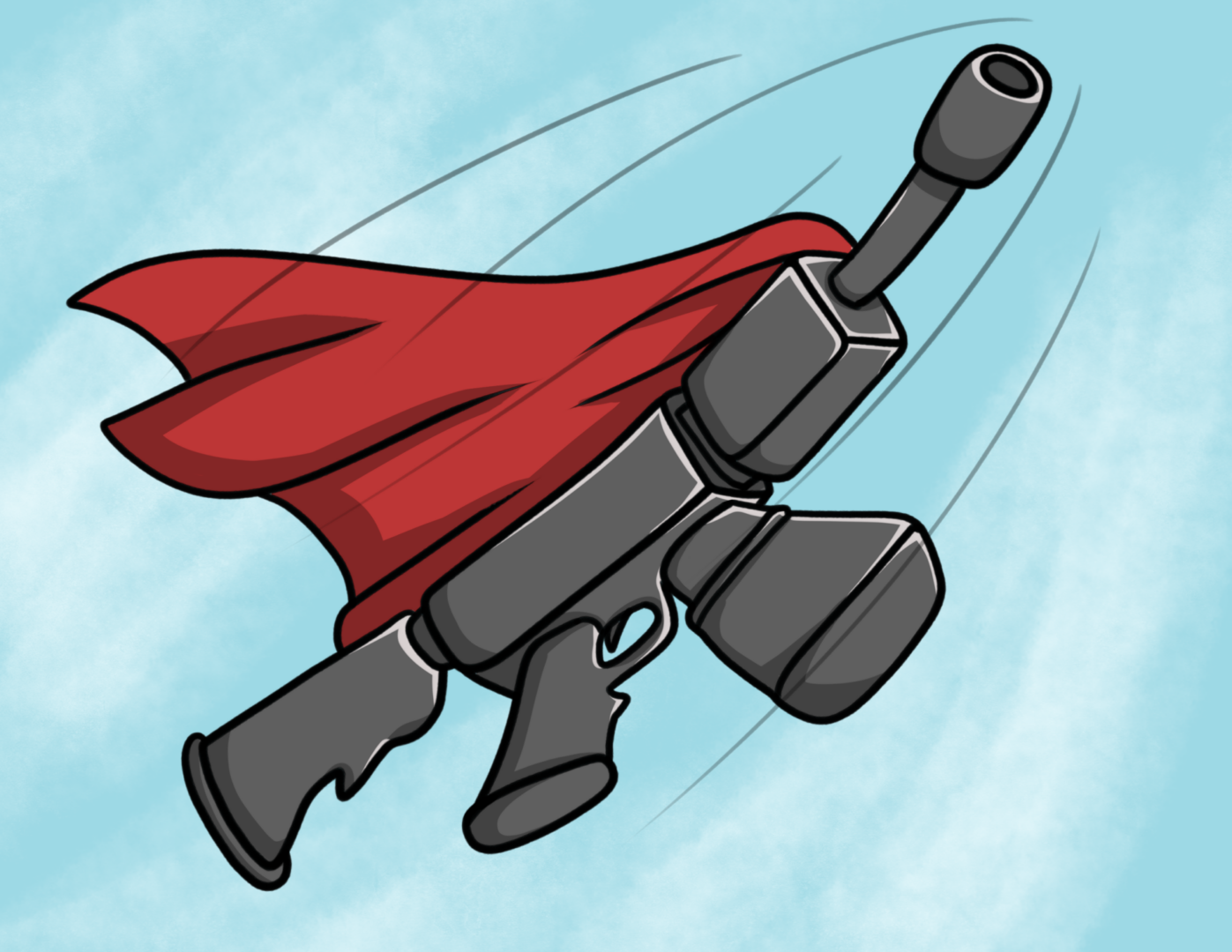 Superhero-themed gun illustration