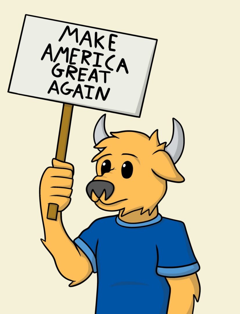 Animal character with protest sign