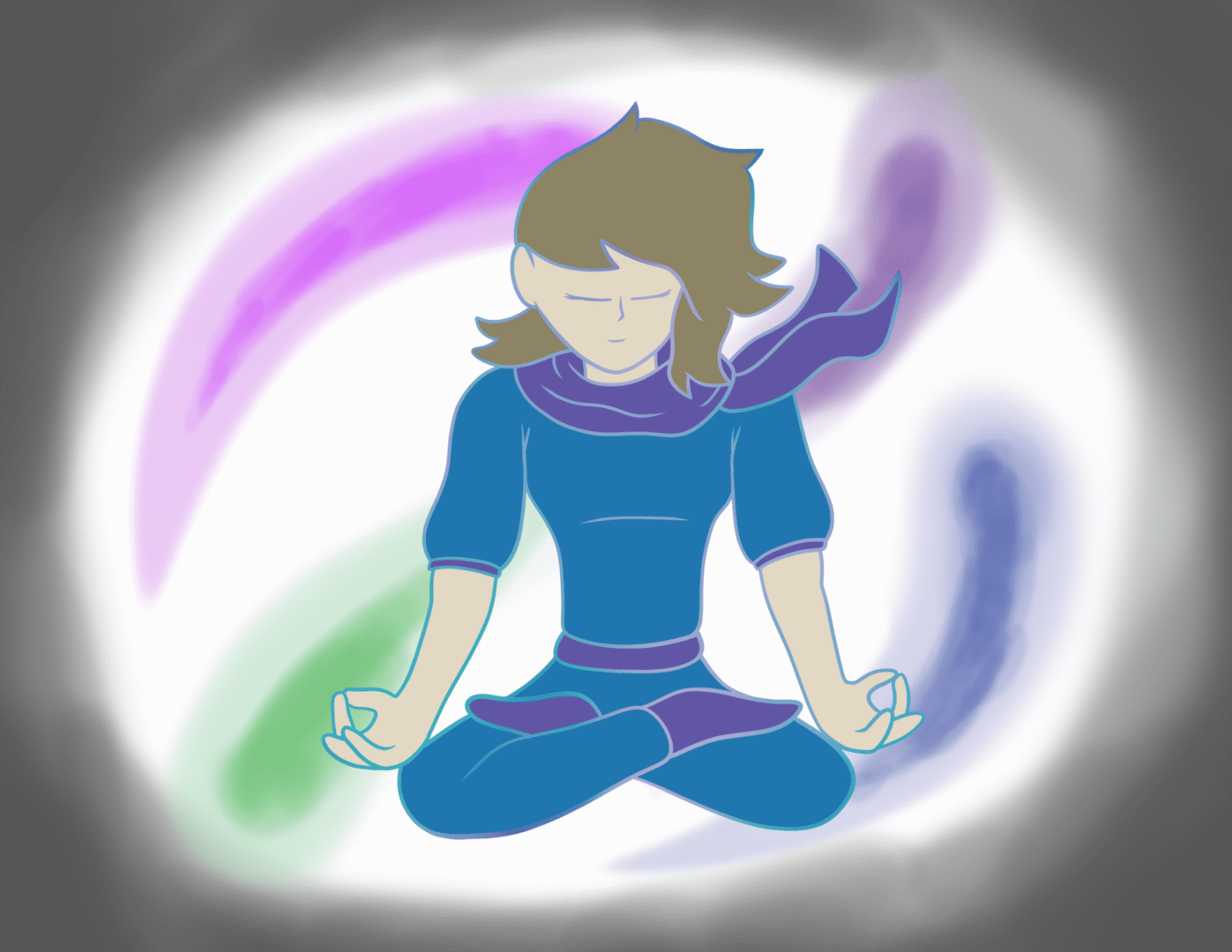 Meditative character with swirling colors