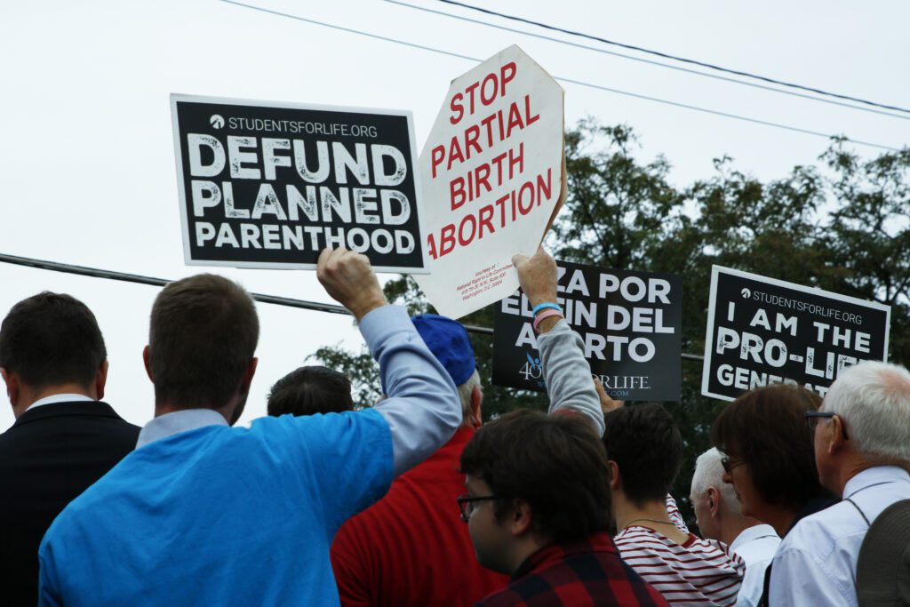 Demonstrators with pro-life placards